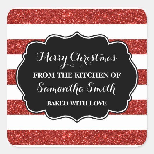 レッドストライプクリスマスベーキングシール スクエアシール (正面)