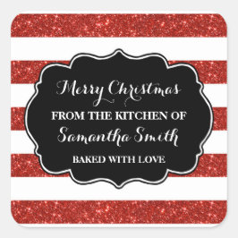 レッドストライプクリスマスベーキングシール スクエアシール