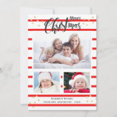 レッドストライプクリスマスメリークリスマス3フォトコラージカード シーズンカード (正面)