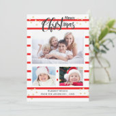 レッドストライプクリスマスメリークリスマス3フォトコラージカード シーズンカード (スタンド正面)