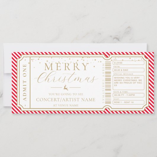 レッドストライプコンサートチケットギフト券カード 招待状 (正面)