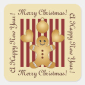 レッドストライプジンジャーブレッドマンかわいいクリスマス スクエアシール (正面)