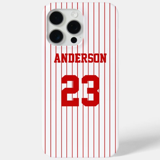 レッドストライプベースボールジャージー名番号 Case-Mate iPhoneケース (裏面)