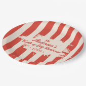 レッドストライプホワイト&ブルーファミリーネームバーベキュー ペーパープレート (アングル)