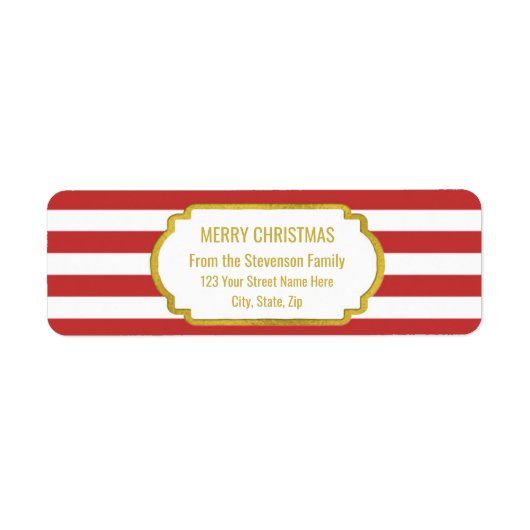 レッドストライプ金ゴールドメリークリスマス ラベル (正面)
