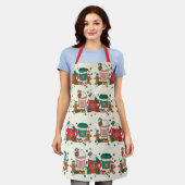 レッドストラップ付きホリデーコーヒーキッチンエプロン エプロン (着用した状態)