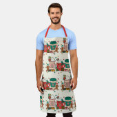 レッドストラップ付きホリデーコーヒーラージキッチンエプロン エプロン (着用した状態)