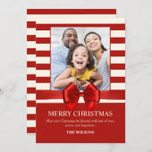 レッドストリップクリスマスリボンの写真 シーズンカード (正面/裏面)
