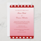 レッドストリップホワイトハートバレンタインデー 招待状 (正面)