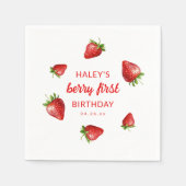 レッドストロベリーウォーターカラーベリー1stベビー誕生日 スタンダードカクテルナプキン (正面)