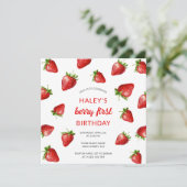レッドストロベリーウォーターカラーベリー1stベビー誕生日 招待状 (スタンド正面)