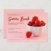レッドストロベリーオンピンクサマーブランチ誕生日 招待状 (正面/裏面)