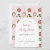 レッドストロベリーガール1st誕生日パーティー 招待状 (正面)