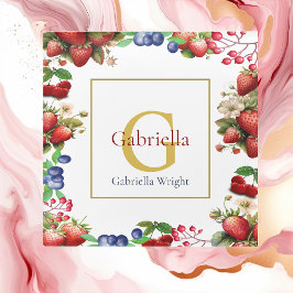 レッドストロベリーブルーベリーモダン金ゴールドモノグラム ガラスコースター