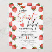 レッドストロベリーベリースイーツベビーベビーシャワー 招待状 (正面/裏面)