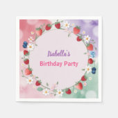 レッドストロベリーベリーデイジー誕生日パーティー スタンダードカクテルナプキン (正面)