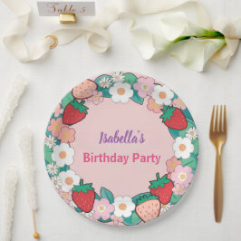 レッドストロベリーベリーデイジー誕生日パーティー ペーパープレート