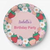 レッドストロベリーベリーデイジー誕生日パーティー ペーパープレート (正面)