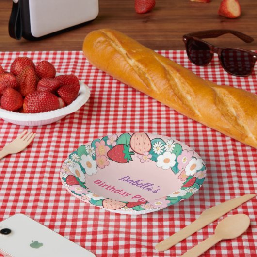 レッドストロベリーベリーデイジー誕生日パーティー ペーパーボウル (ピクニック)