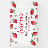 レッドストロベリーベリーファースト誕生日バナー 横断幕 (縦)