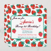 レッドストロベリーベリーファースト誕生日パーティー セーブザデート (正面/裏面)