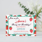 レッドストロベリーベリーファースト誕生日パーティー 招待状 (スタンド正面)