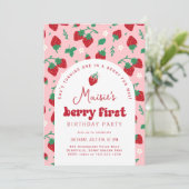 レッドストロベリーベリーファースト誕生日パーティー 招待状 (スタンド正面)