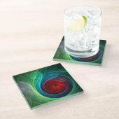 レッドストームフローラモダン抽象芸術アートカラーパターン ガラスコースター (アングル)