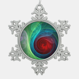 レッドストームフローラモダン抽象芸術アートカラーパターン スノーフレークピューターオーナメント