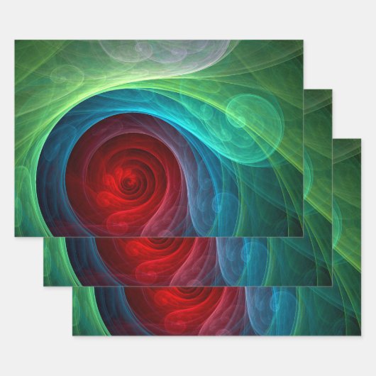 レッドストームフローラモダン抽象芸術アートカラーパターン ラッピングペーパーシート (セット)