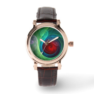 レッドストームフローラモダン抽象芸術アートカラーパターン 腕時計