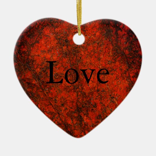 レッドストーンハートプリント セラミックオーナメント (正面)