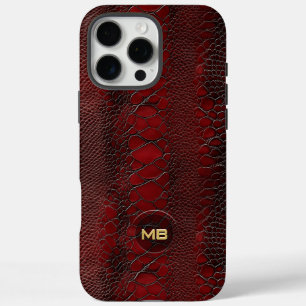 レッドスネークシキンレザープリントエンボスモノグラム iPhone 16 PRO MAXケース