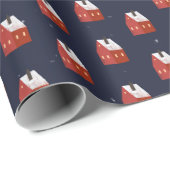 レッドスノイコテージパターンネイビーブルー ラッピングペーパー (ロールコーナー)
