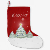 レッドスノークリスマスツリークリスマスストッキング スモールクリスマスストッキング (正面)