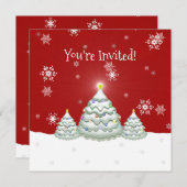 レッドスノークリスマスツリー招待状 招待状 (正面/裏面)