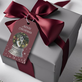 レッドスノーグローブのスノーフレーク写真 ギフトタグ