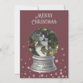 レッドスノーグローブスノーフレークフォトフラットホリデーカード シーズンカード