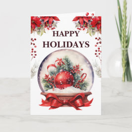 レッドスノーグローブハッピーホリデー |クリスマスの挨拶 サンキューカード