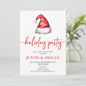 レッドスノーサンタハットクリスマスホリデーパーティー 招待状 (スタンド正面)