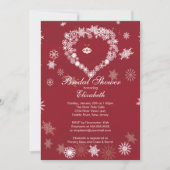 レッドスノーフエレガントレークハート冬ブライダルシャワー 招待状 (正面)