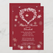 レッドスノーフエレガントレークハート冬ブライダルシャワー 招待状 (正面/裏面)