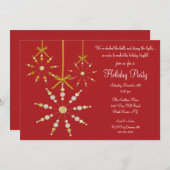 レッドスノーフレークオーナメントクリスマスパーティの招待状 招待状 (正面/裏面)