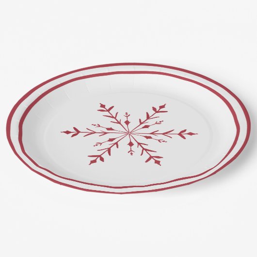 レッドスノーフレーククリスマスパーティープレート ペーパープレート (アングル)