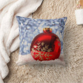 レッドスノーフレーククリスマスボーブル クッション (ブランケット)