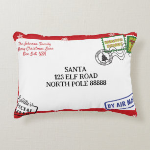 レッドスノーフレークサンタレタークリスマスをパーソナライズ アクセントクッション