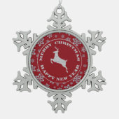 レッドスノーフレークシルバートインデア スノーフレークピューターオーナメント (正面)