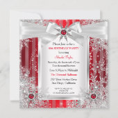 レッドスノーフレークシルバーボウ冬ワンダーランドパーティー 招待状 (正面)