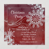 レッドスノーフレークスクリスマスパーティの招待状 招待状 (正面/裏面)