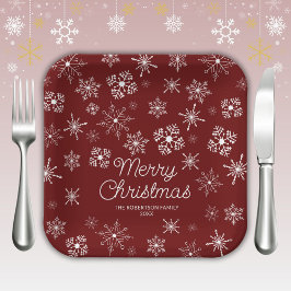レッドスノーフレークスクリスマスパーティー ペーパープレート